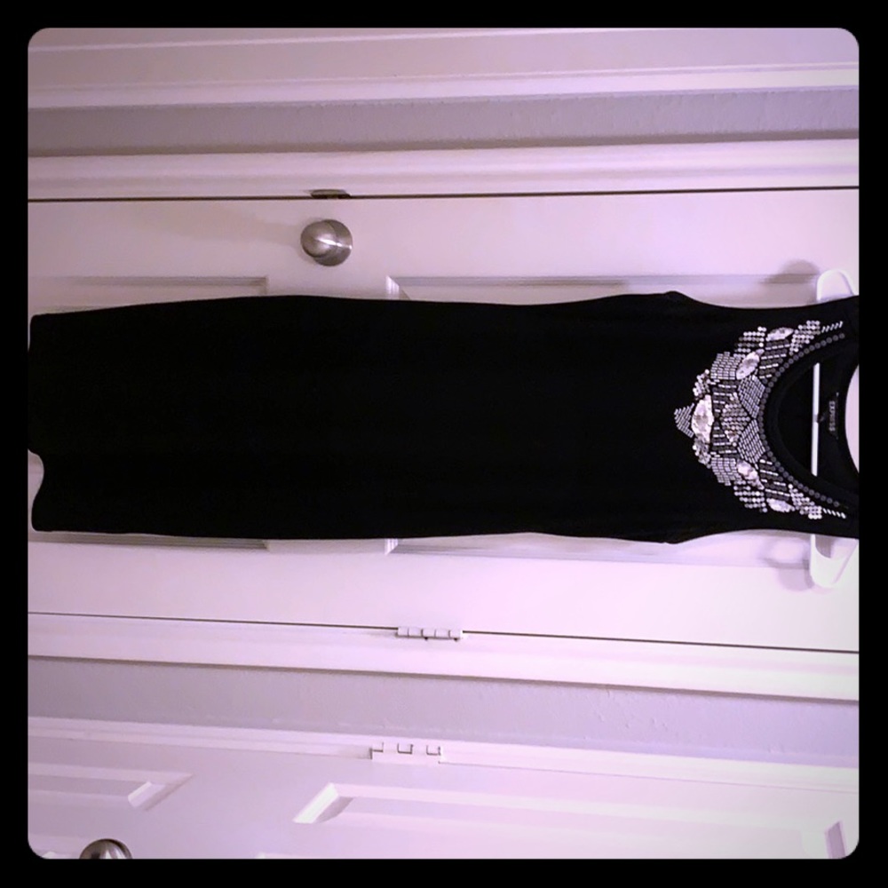 Black Midi Dress w/ sequence collar